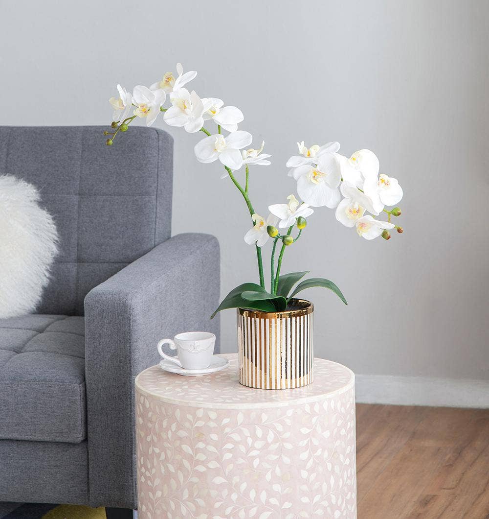 A&B Home Group Inc. – wholesale Artificial flowers – 9.5x6x20.5"H Artificial White Orchid in Gold Striped Pot