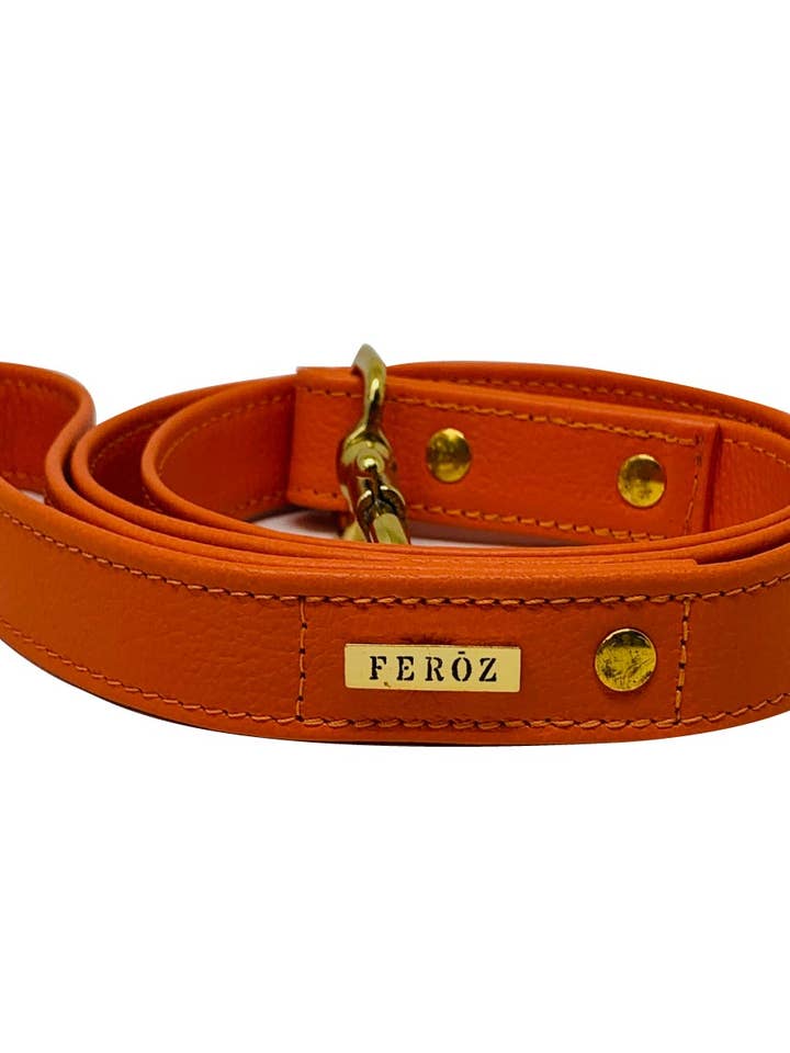 Burnt Orange Dog Leather Leash for wholesale by Feroz - Urban Pet Fashion