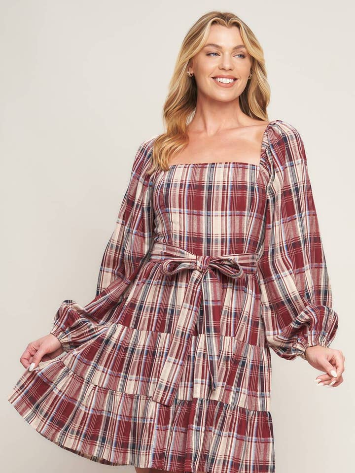 Um minivestido xadrez de tecido - ID21642 por atacado de FLYING TOMATO