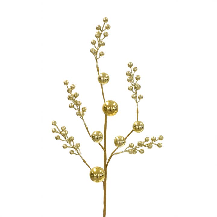David Christopher's Collection - Wholesale Christmas Decoration - Glittered Berry/Shiny Ball Spray - Gold 28.5"
