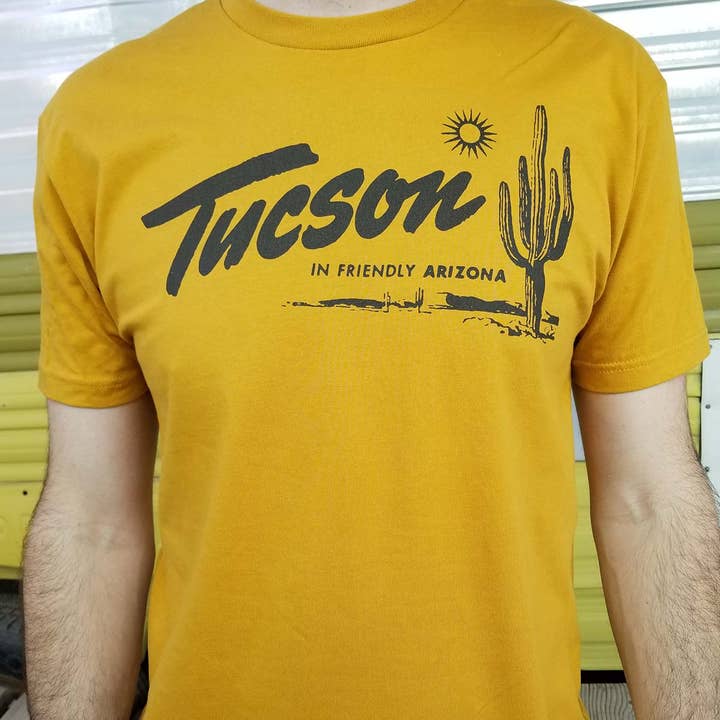 Tanline Printing - Wholesale Screen Printed T-Shirt - Unisex - "Tucson Friendly" Unisex Shirt (Gold)