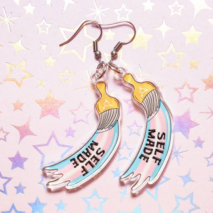 Self Made trans orgulho LGBTQ+brincos de acrílico por atacado de Crafty Queer Studio