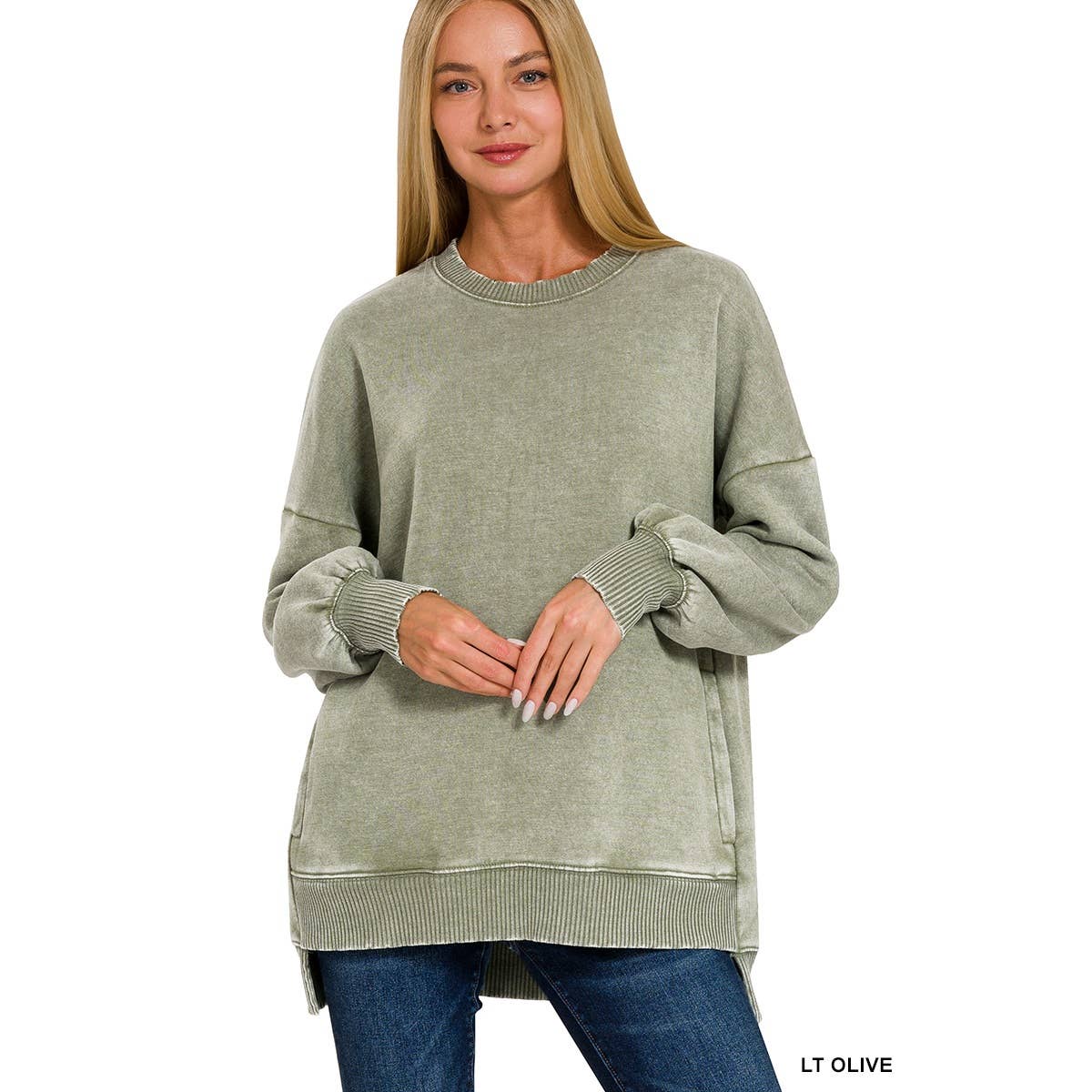 Apolline - Wholesale Sweatshirt - Women&#x27;s - ACID WASH FLEECE HI-LOW HEM PULLOVER4