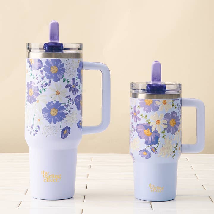 The Darling Effect - Wholesale Insulated Mug/Tumbler - 40 oz Lifestyle Flip Straw Tumbler-Bouquet Beauty Purple1