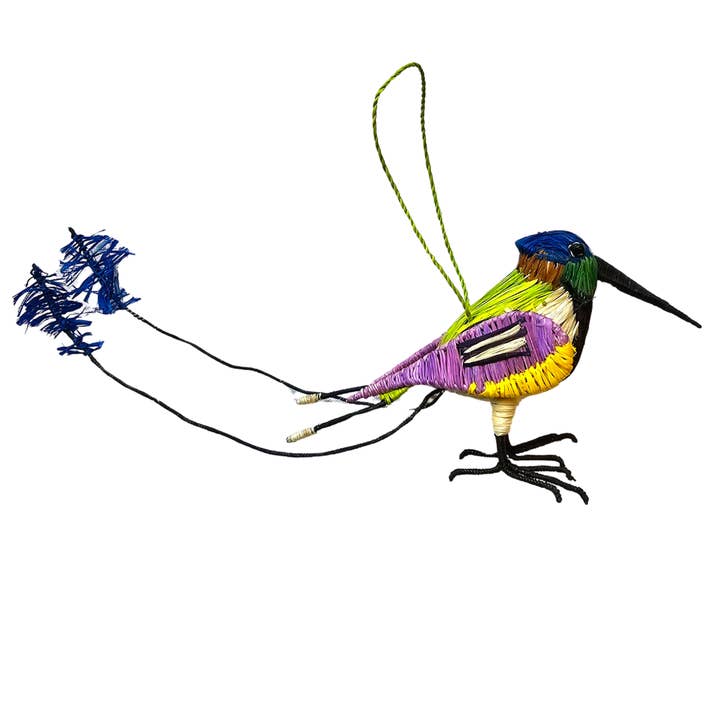 FAIR -TRADE CHRISTMAS TREE ORNAMENT - MARVELOUS SPATULE TAIL HUMMINGBIRD - WOVEN BY PERUVIAN AMAZON ARTISAN for wholesale by Amazon Ecology