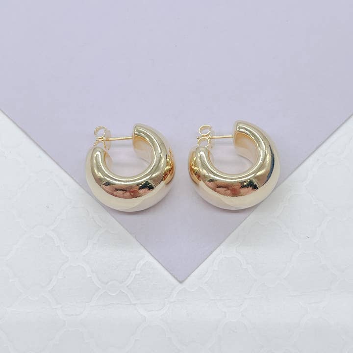 Milie Jewels – Engroshandel Hoops – 18k guldfyldte brede flade åbne glatte hoop øreringe