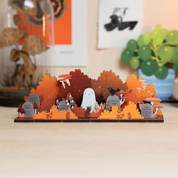 Dapple & Dot - Wholesale DIY Craft Kit - PET GHOST HALLOWEEN WOODEN POP & BUILD SCENE