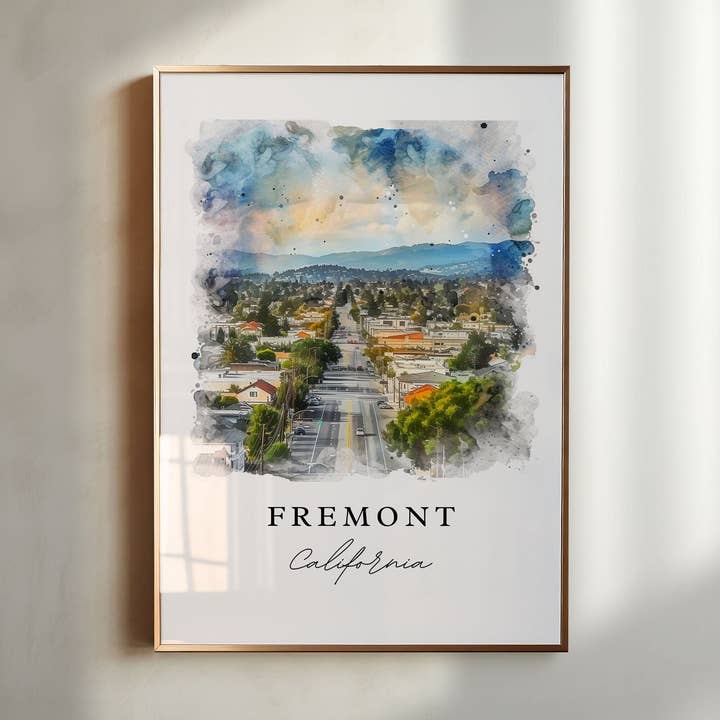 Premium Travel Art - Wholesale Art Print - Fremont CA watercolor wall art - California, Fremont print, Fremont Cali Wedding gift, Birthday present, Custom Text, Perfect Gift0