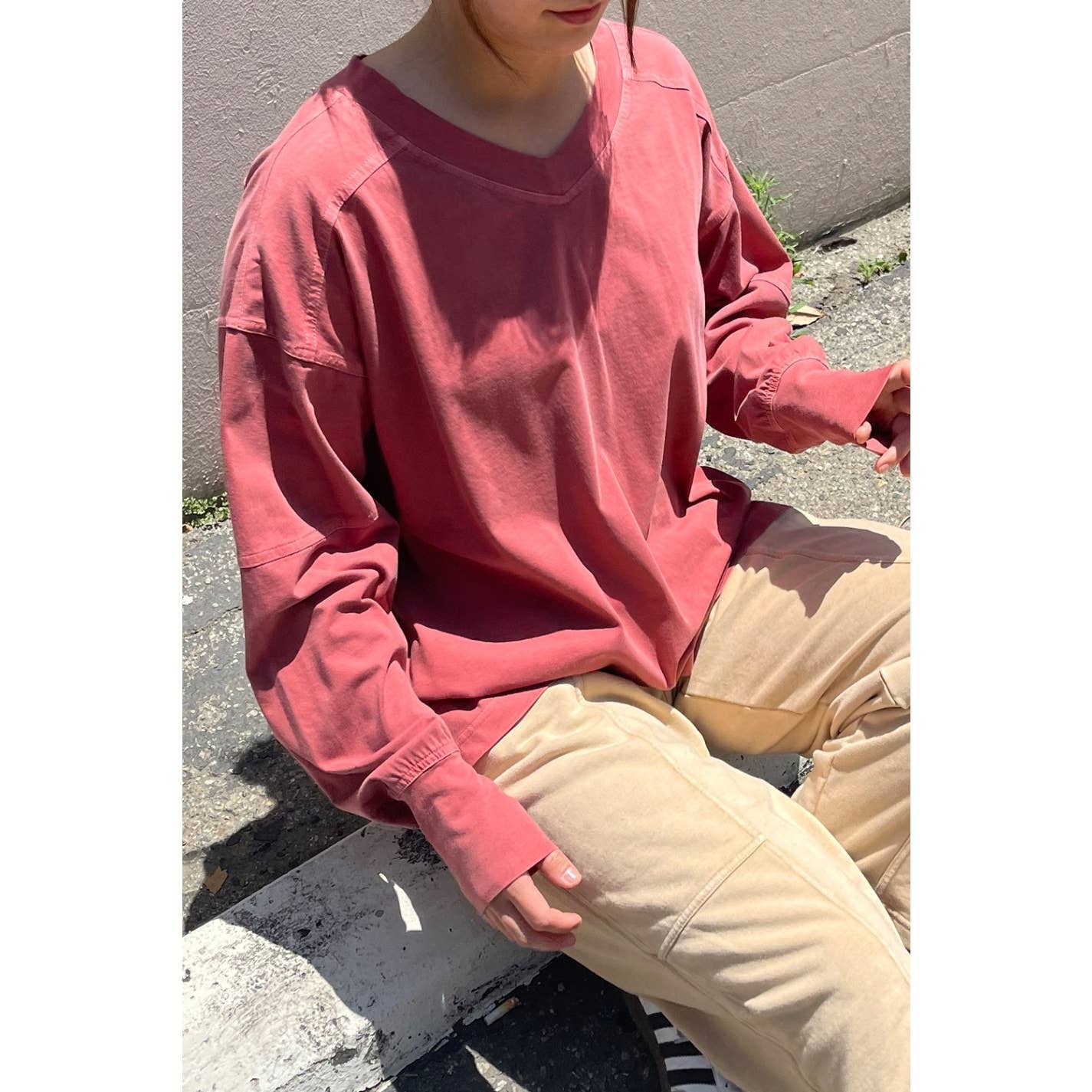 Rae Mode - Wholesale Lounge Top - Women's - PIGMENT WASHED COTTON V-NECK TOP0