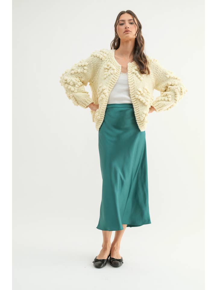 CREAM HAND-KNIT POM-POM HEART CARDIGAN / WL24-9723 for wholesale on Faire