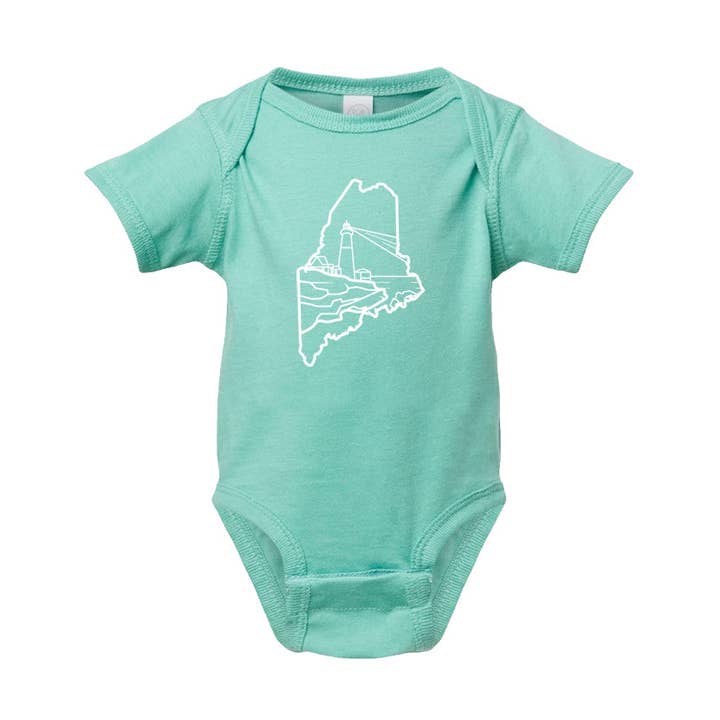 Maine Lighthouse Onesie | Maine Baby Apparel for wholesale by Reclaimed Maine Co.