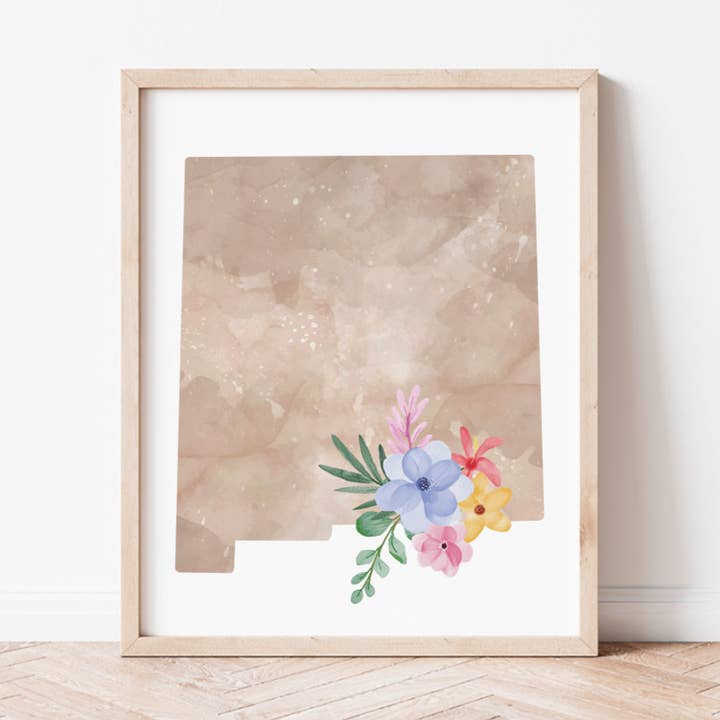 New Mexico bloemen silhouet kunstdruk voor wholesale door Backstory Map Co.
