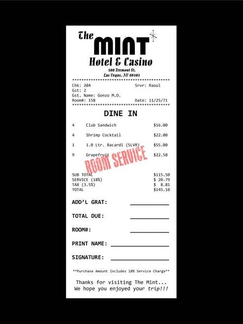 Receipt Series: Fear & Loathing in Las Vegas 18x24 for wholesale by Alter Images Art