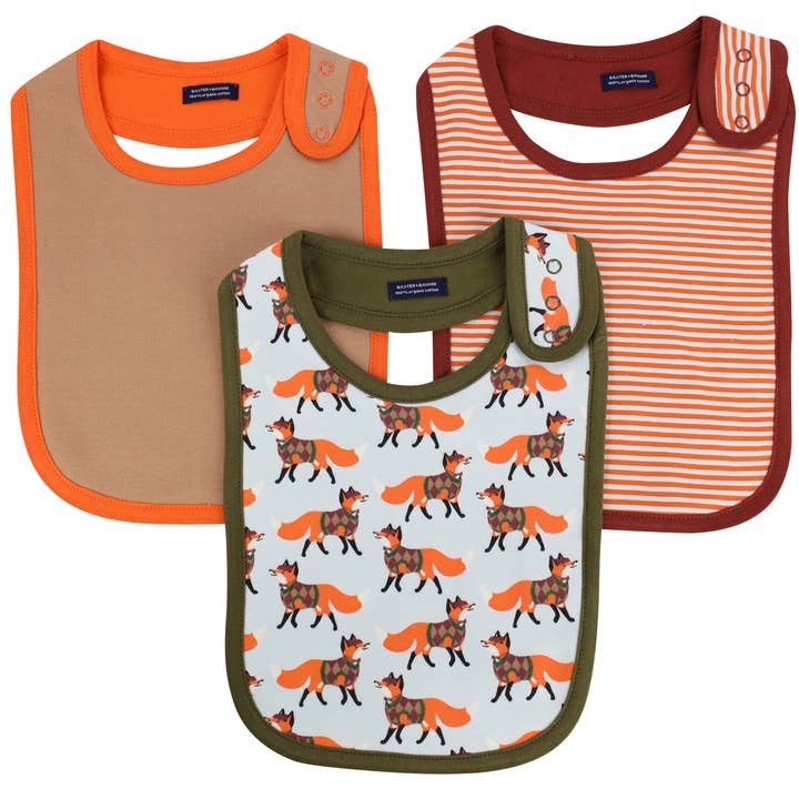 BAXTER + BAYARD Organic Cotton Baby Bibs (3-Pack) Fox for wholesale by Baxter+Bayard
