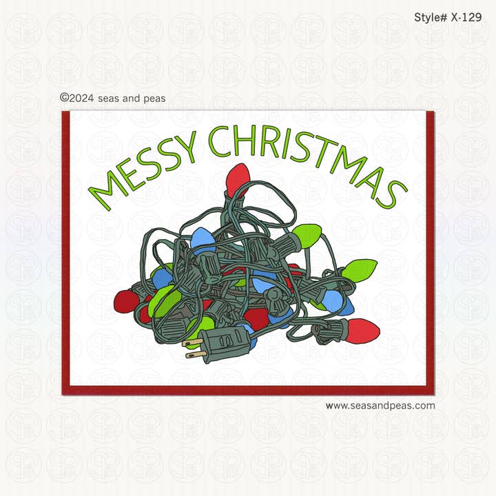 Messy Christmas Tangled Lights Christmas Card for wholesale by Seas and Peas, LLC