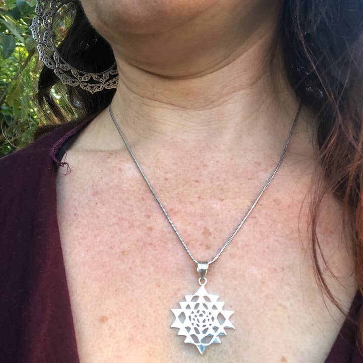JAYA MOKSHA - Wholesale Pendant/Charm Necklace - Petite Silver Sri Yantra Necklace / Silver Yoga Necklace6