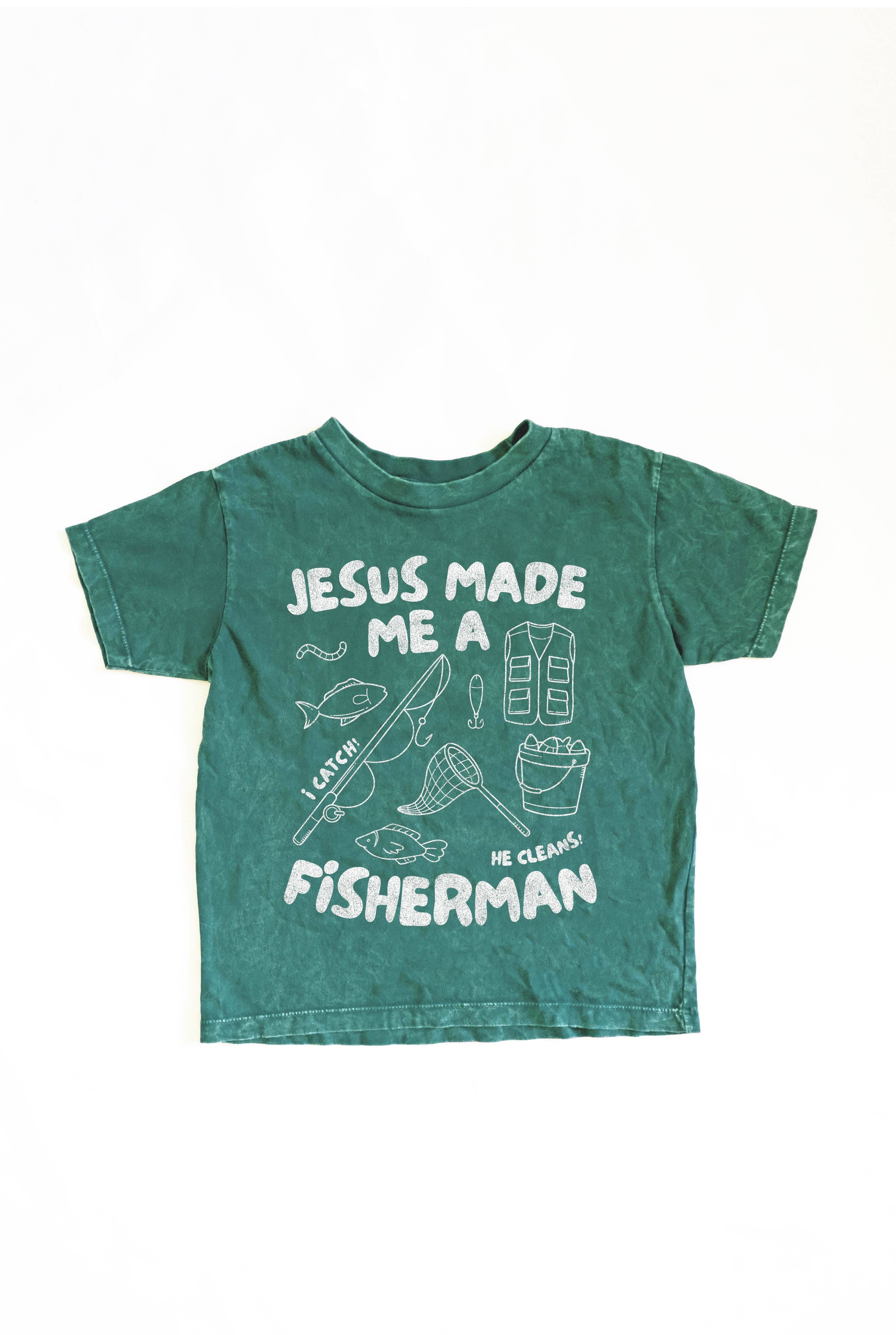 OAT COLLECTIVE - Wholesale Screen Printed T-Shirt - Kids - JESUS MADE ME A FISHERMAN Toddler Washed Graphic Top1