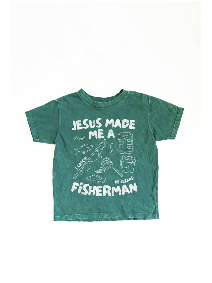 OAT COLLECTIVE - Wholesale Screen Printed T-Shirt - Kids - JESUS MADE ME A FISHERMAN Toddler Washed Graphic Top1