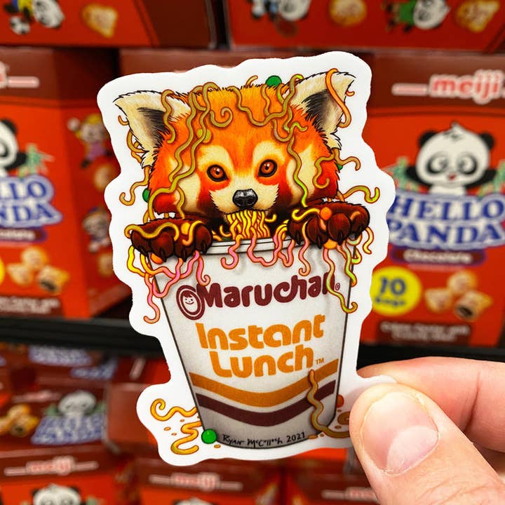 HOLOGRAPHIC STICKER: Ramen Red Panda for wholesale by Ryan McCulloch Art