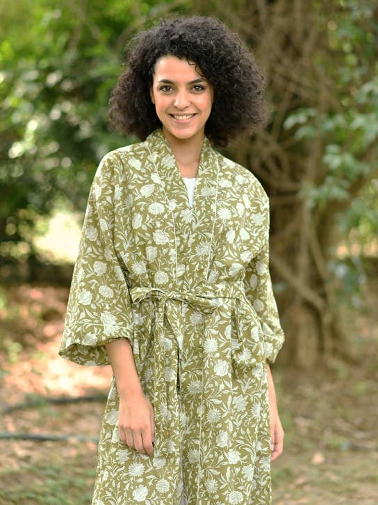 Sundari Olive Kimono for wholesale by Handprint