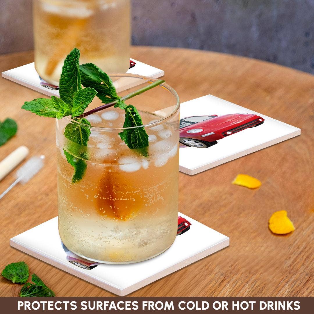 3dRose - Venta al por mayor Posavasos - 3dRose, Coche Euro Rojo, Posavasos2