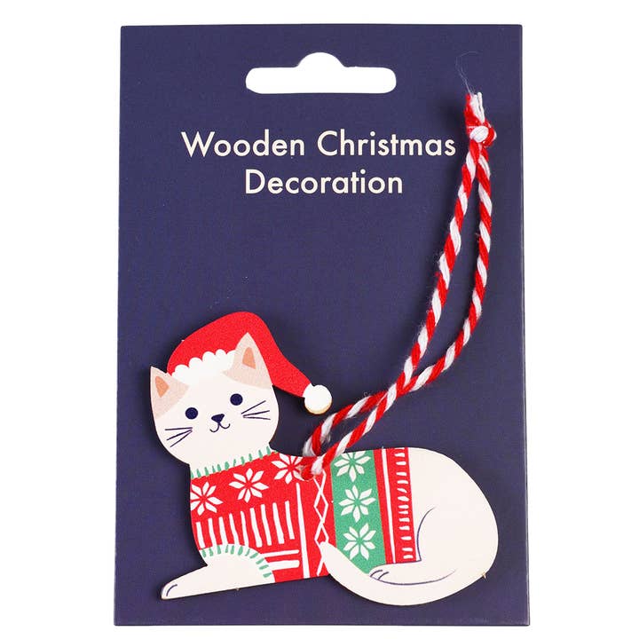 Wooden hanging Christmas decoration - White cat for wholesale by Rex B2B - Europe