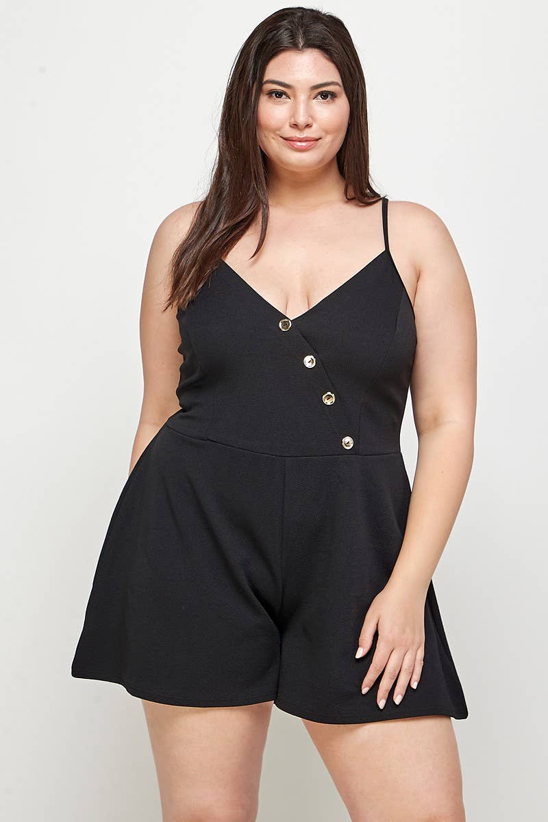 Haute Fox Plus Size & Contemporary - Wholesale Romper - Women's - Plus Size Romper Asymmetrical Button Detail KY18005-RP4