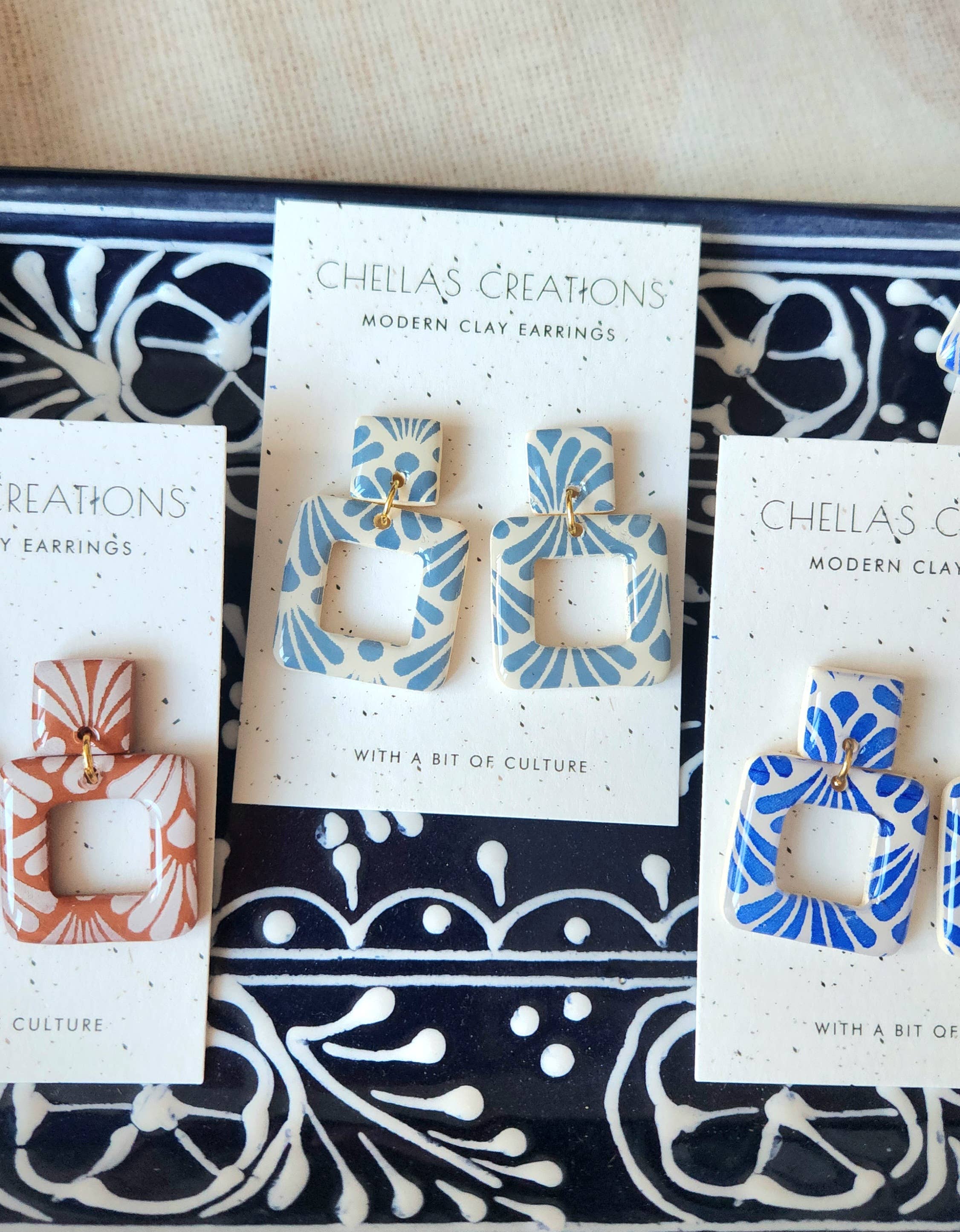 ChellasCreations – Brincos de argola por atacado – Brincos Pendentes Talavera Square - Inspirados no México4