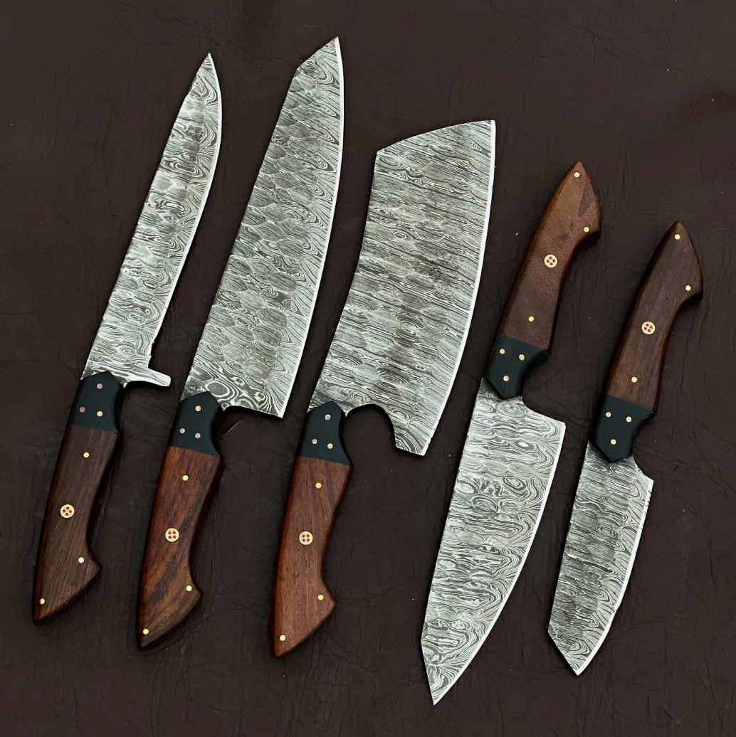 Bravohandicrafts - Wholesale Knife Set - SET OF 5 PCS CUSTOM HANDMADE DAMASCUS STEEL KITCHEN KNIVES3