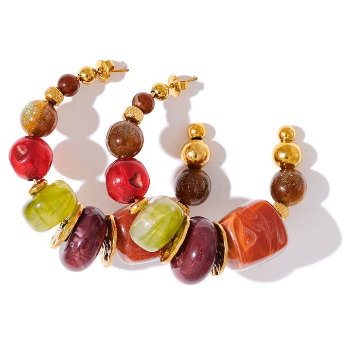 18k rustfrit stål farverige resinperleøreringe (LSSG-EH15) for engroshandel hos Lyza Jewels