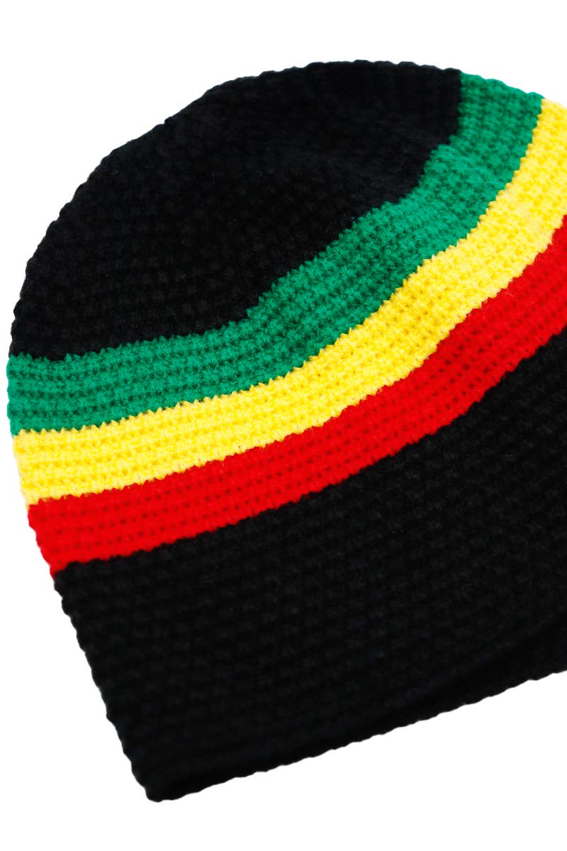Cap Zone - Wholesale Beanie - Women's - Tri-Stripe Crochet Rasta Tam Short Beanie4