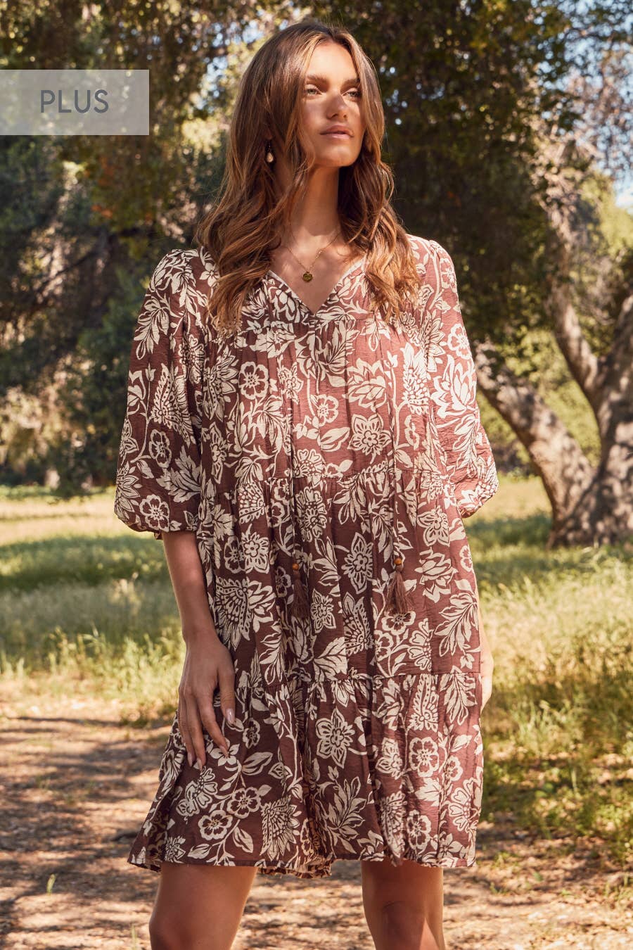 Oddi - Wholesale Dress - Women's - Plus Boho Printed Baby Doll Mini Dress0