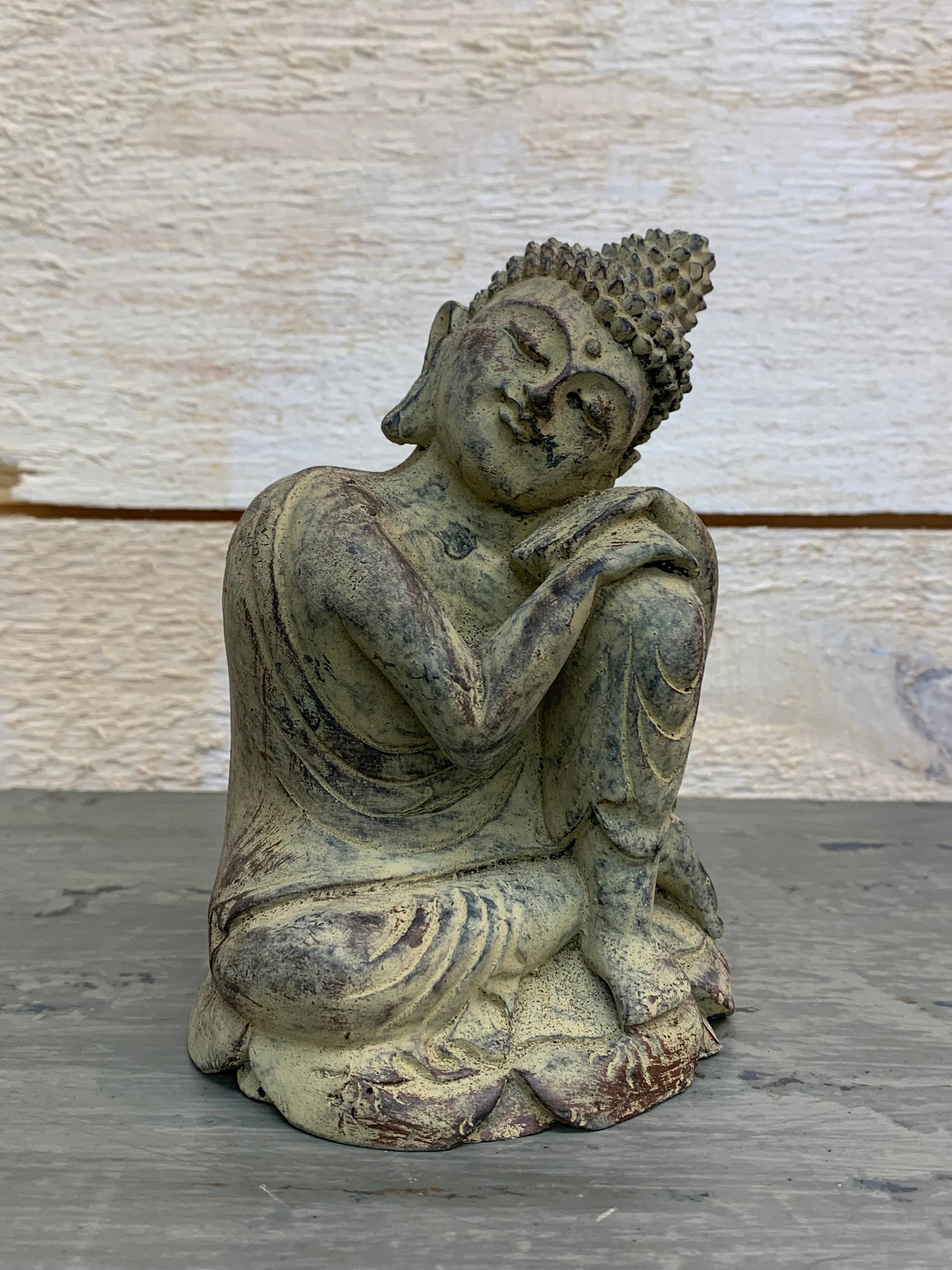 Asia West - Wholesale Sculpture - Buddha Statue Relaxing-Green, Brown, Grey (4/3/5"h)3
