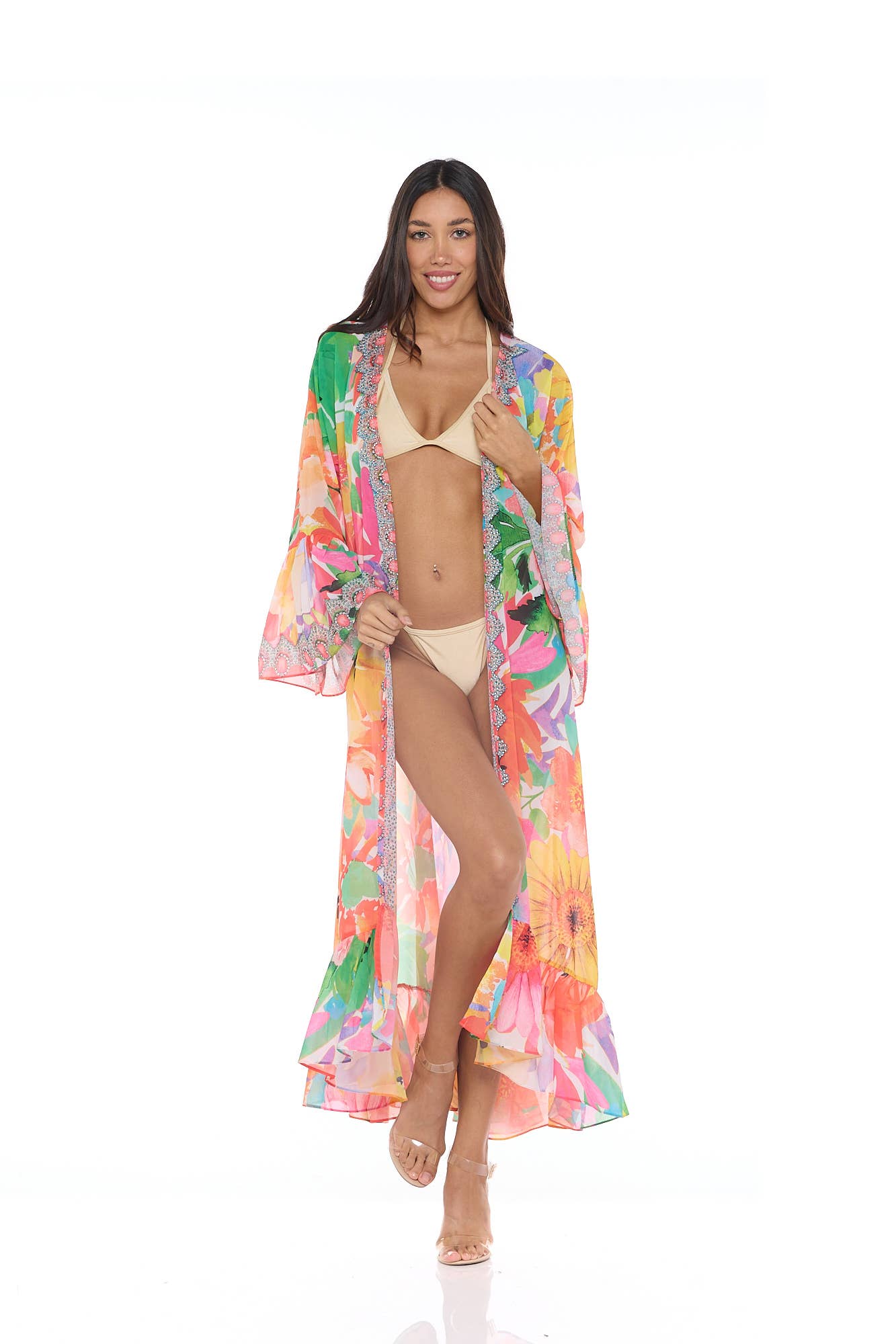 Ranee's - Wholesale Kimono - Women's - Red floral ruffle duster1