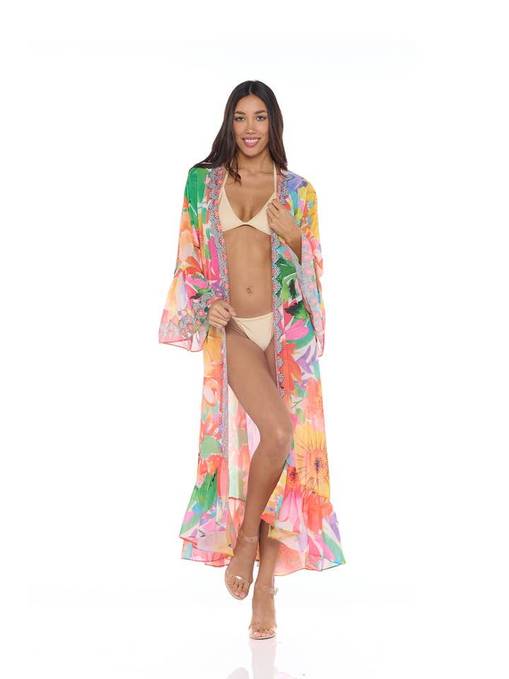 Ranee's - Wholesale Kimono - Women's - Red floral ruffle duster1