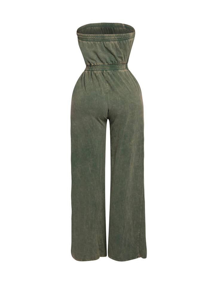 K Too - Wholesale Jumpsuit - Women's - Plus Mineral washed strapless wide leg jumpsuit