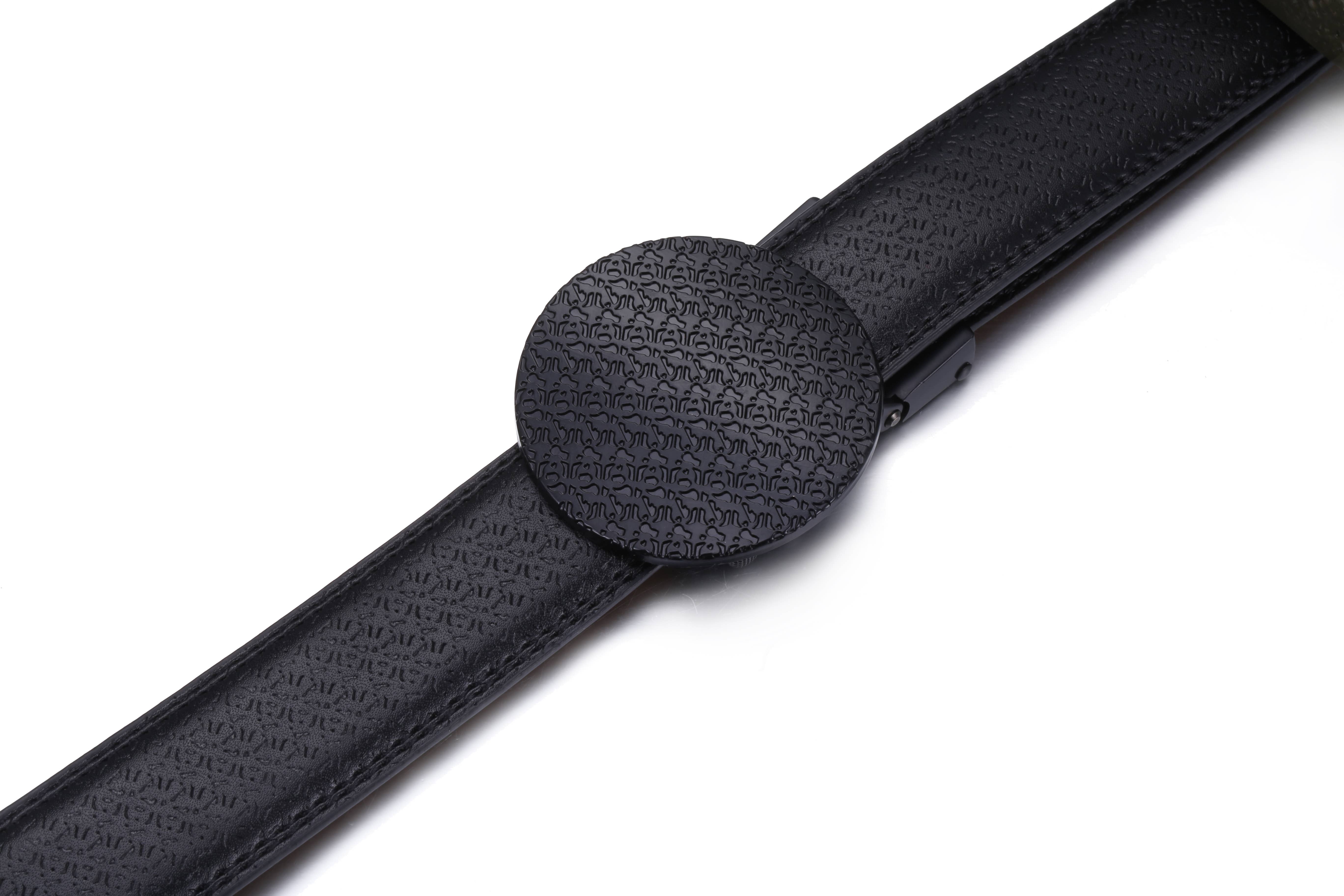 Deep Charcoal Round Foulard Designer Ratchet Belt for wholesale on Faire3