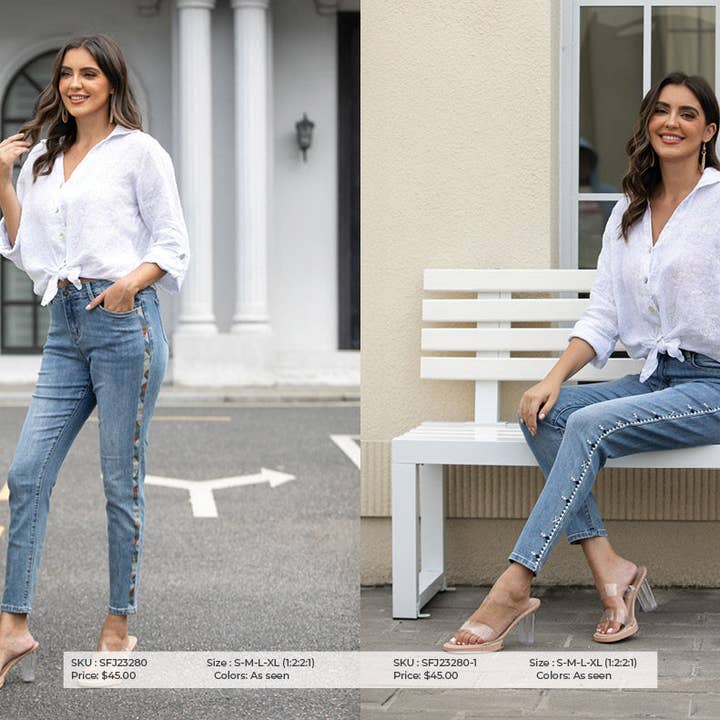 Mabelline's Embroidered Denim Jeans for wholesale by Orange Fashion Village