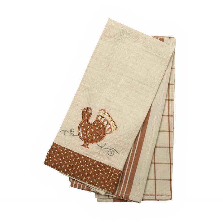 Accent Linen - Wholesale Tea Towel - 3 Pc. Tea Towel Set - Turkey Deign for Thanksgiving0