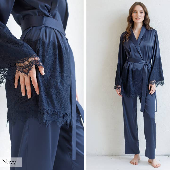 IDENTITY LINGERIE - Wholesale Sleepwear Set - Women's - Silk Satin Pyjama Set with Lace Bridesmaid Pajamas for Women