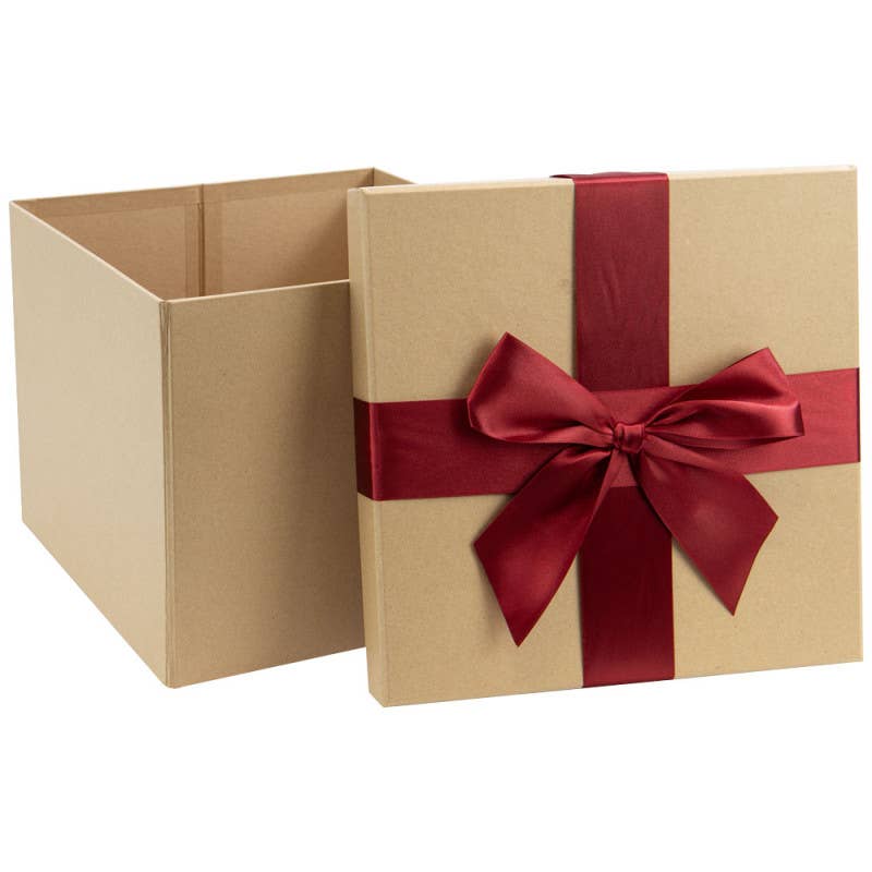 Square Flat Cardboard Box with Red Ribbon 27x27x22cm for wholesale on Faire2