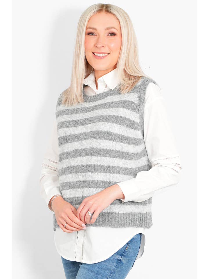 Sarta – wholesale Tank top – Women′s – Betsy Wool Blend Tank Top - Light Grey/Dark Grey, Striped1