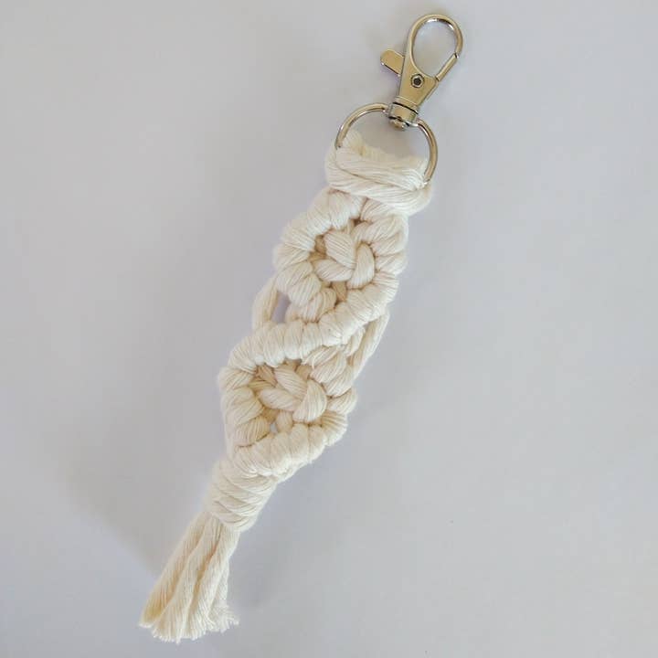 Macrame Keychain - Bag Charm - Natural for wholesale by Hedge Crafts By Kristina