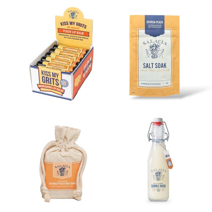 Georgia Peach Assorted Bundle for wholesale by Salacia Salts | Soaps | Bath Bombs | Lip Balms | Soy Candles