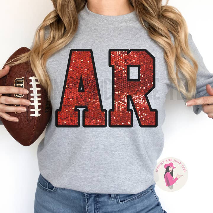 Johnny and June Tees - Wholesale Graphic Sweatshirt - Women's - Arkansas Faux Sequin Gameday Sweatshirt, WPS, Fayetteville