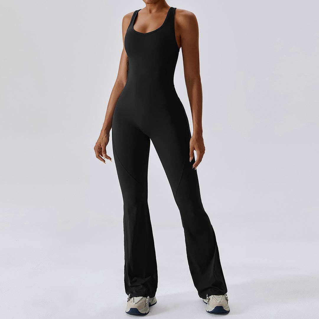 WONDERXFANS - Wholesale Jumpsuit - Women's - Solid flared trousers cutout back jumpsuit0
