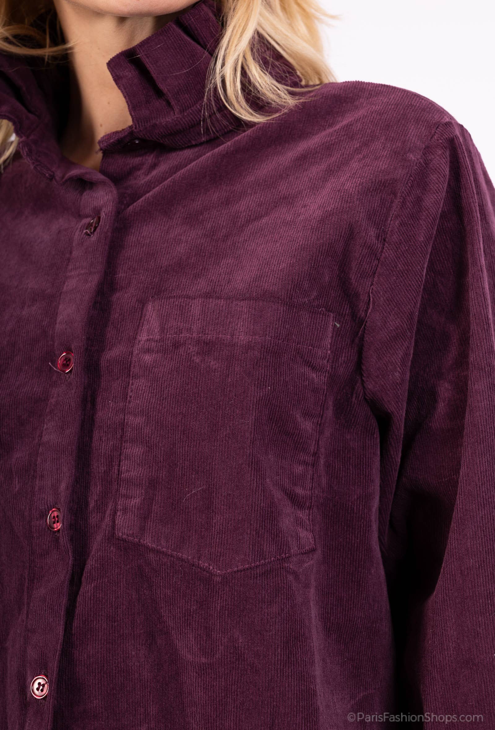 Pépouz' Paris - Wholesale Button Down Shirt - Women's - Corduroy shirt with ruffled collar PC25524