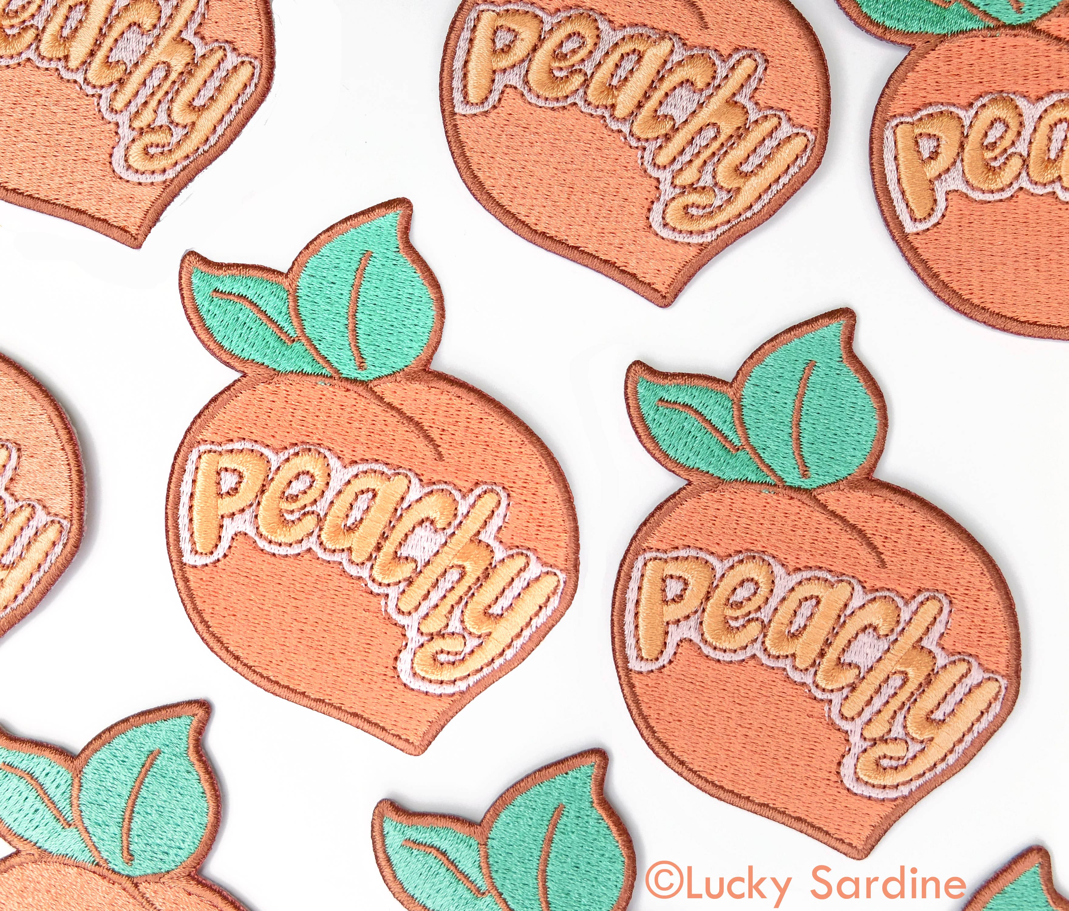 Lucky Sardine - Wholesale Patch - Peachy Retro 70s & 80s, Peach Embroidered Iron-On Patch3