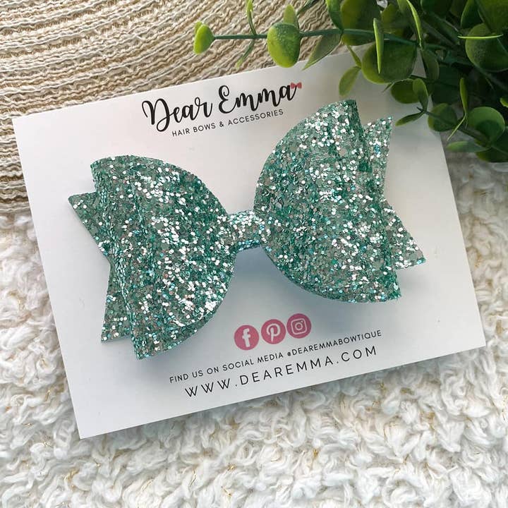 Mint Green Sorbet - Chunky Glitter Bow for wholesale by Dear Emma