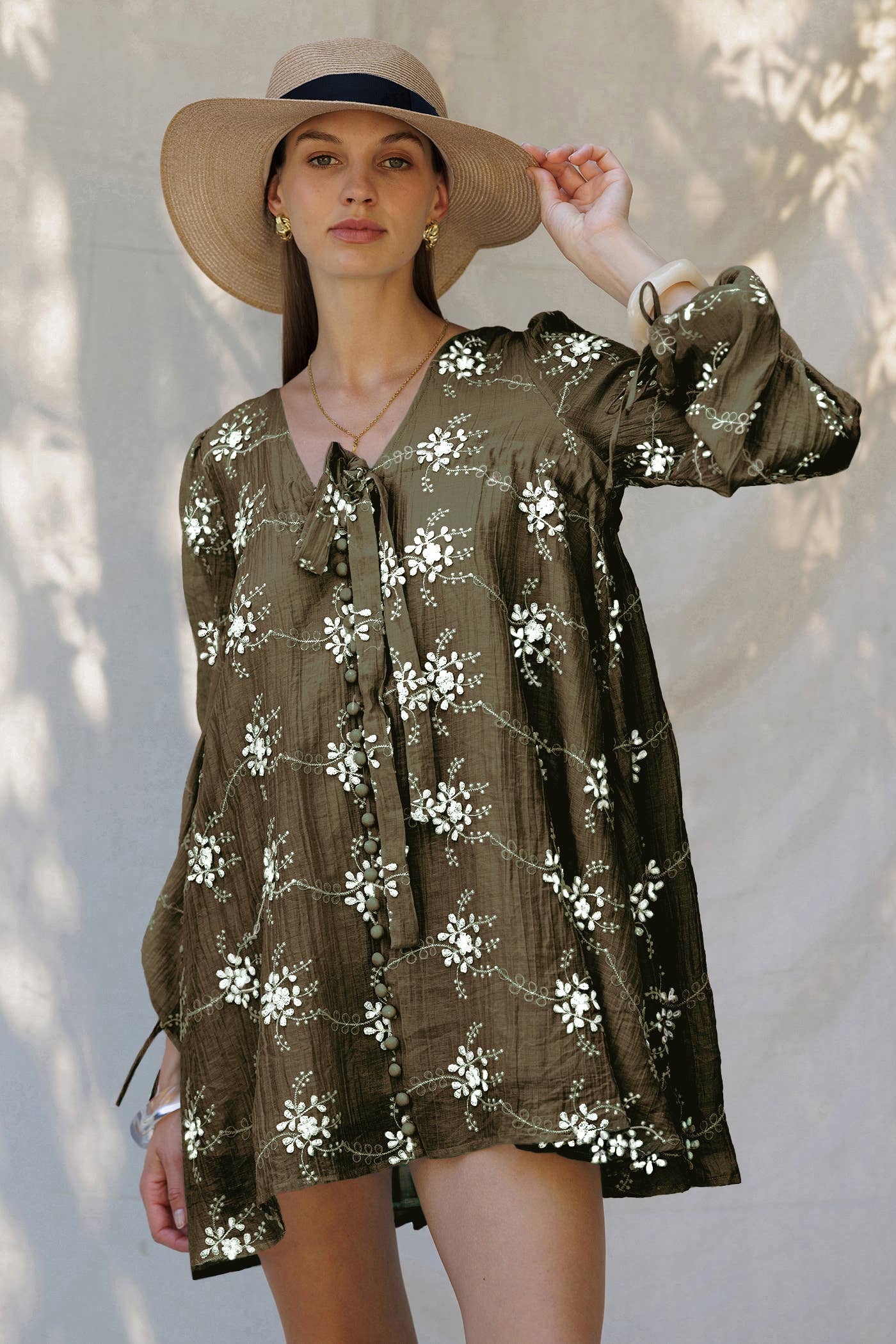 Endless Blu - Venta al por mayor Vestido - Mujer - Vestido Mini de Flores Transparente con Mangas Abullonadas LD167817